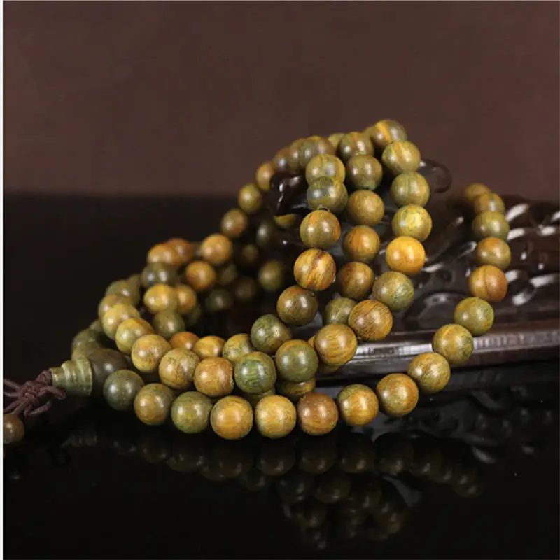 Buddhist 8mm 108 Natural Green Sandalwood Prayer Malas Bracelets Fragrant Wooden Verawood Beads Necklace BRO933 