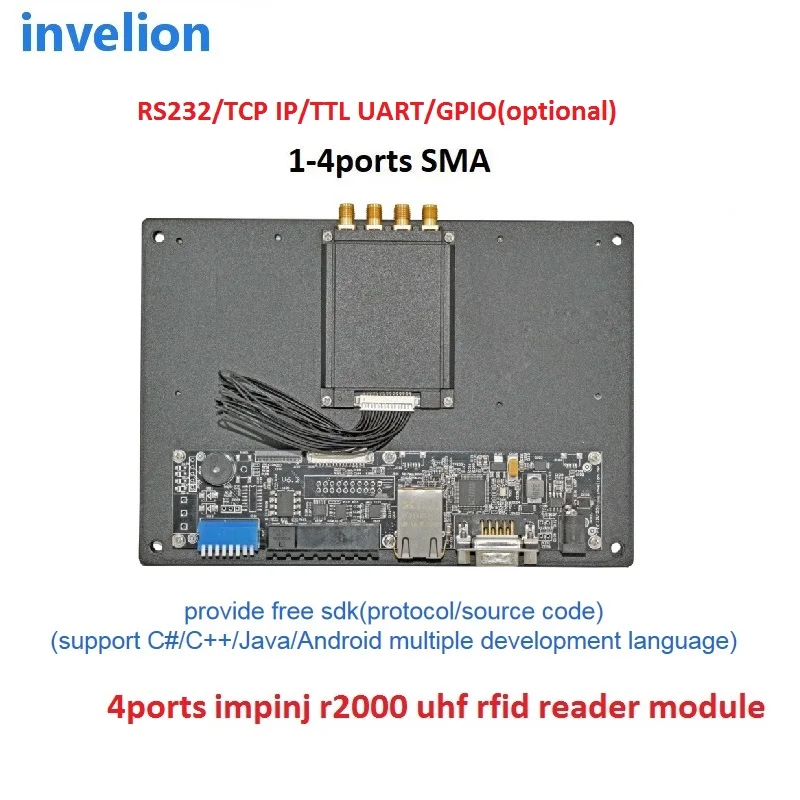 

EPC Gen2 4 порта impinj multi 500 бирок/второй большой диапазон uhf rfid считыватель модуль поддержка TCP/IP Ethernet RS232/RS485 интерфейс