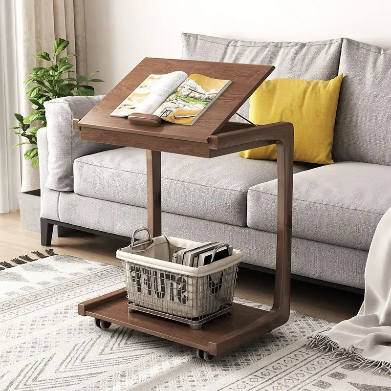 All solid wood sofa, movable U-shaped corner table, bedside table, living room C-shaped small coffee