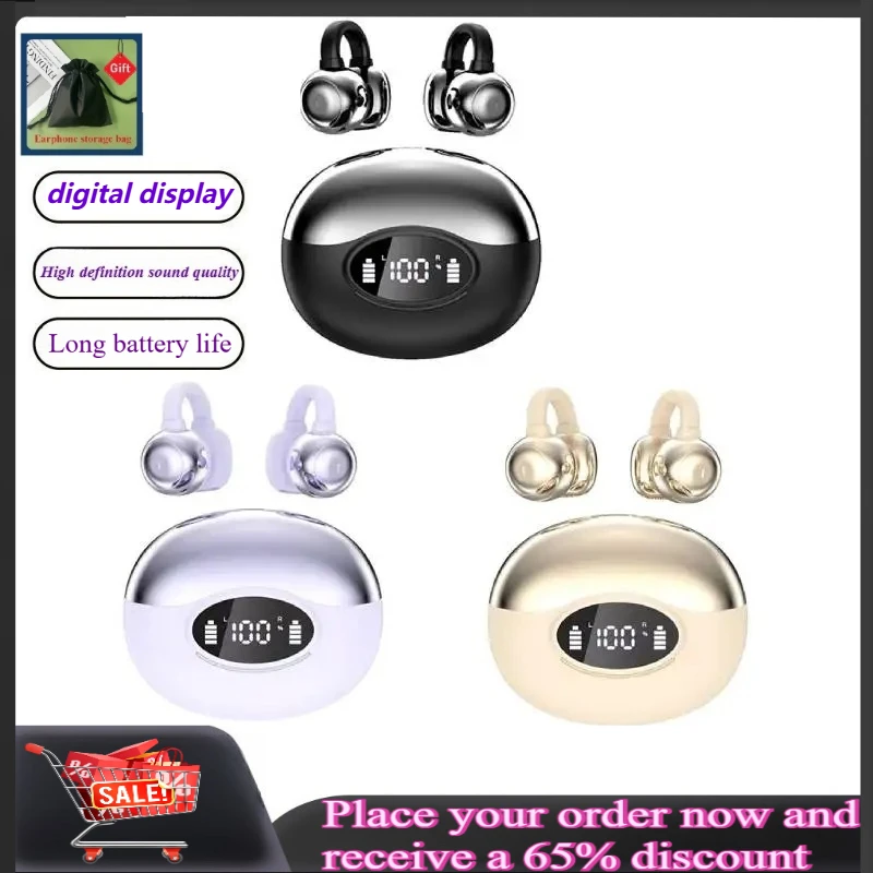 Origin Bone Conduction Earphones Bluetooth wireless Headsets Earbuds Clip on Ear Comfortable Headphones Sport Digital Display