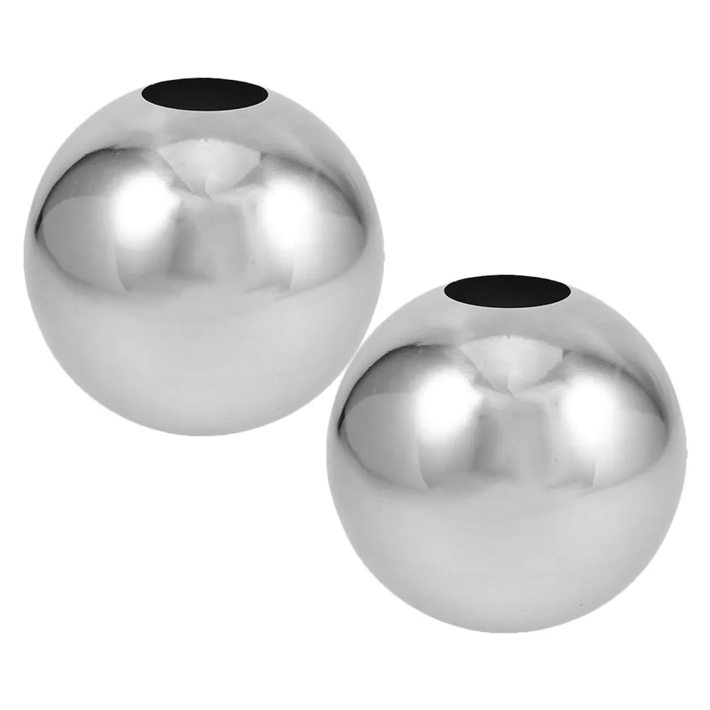 2Pcs Hollow Stainless Steel Garden Globe 7.6cm Diameter Double Hole Reflective Sphere Outdoor Garden Ornament Landscape Decor