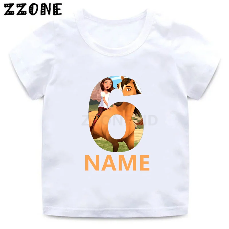Kids T-shirts 1 2 3 4 5 6 7 8 9 Years Birthday Lucky & Mustang Spirit Horse Cartoon Children T shirt Baby Girls Boys Clothes