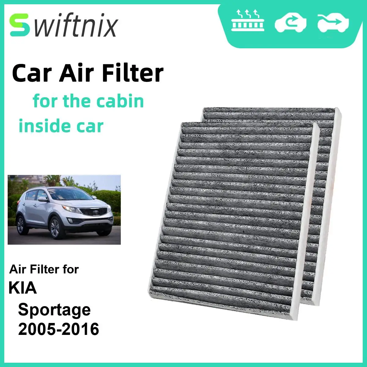 

Воздушный фильтр Calm Carbon Fiilter для KIA Sportage 2005-2016 CF10709 08790-2E200 08790-2E200A 97129-2E200, 2 шт.