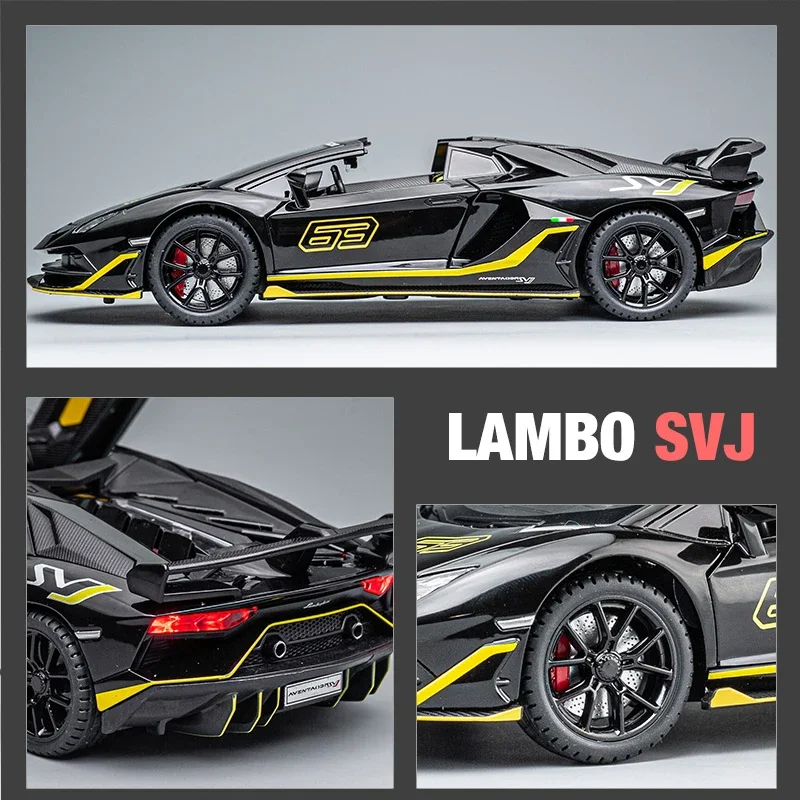 

SVJ 63 супер модель автомобиля 1/24 Lambor Aventador масштабный звук свет коллекция металлические литые игрушки транспортные средства дети мальчики подарок украшения