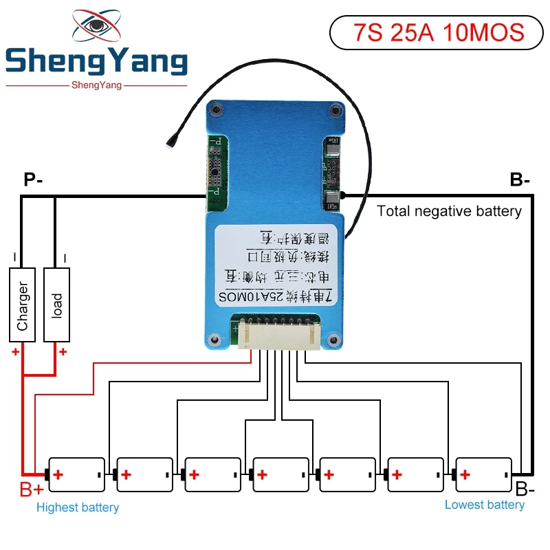 TZT BMS 7S 24V 15A 20A 25A  Li-ion Lmo Ternary Lithium 18650 Battery Charge Protection Board Balance And NTC Temperature Protect