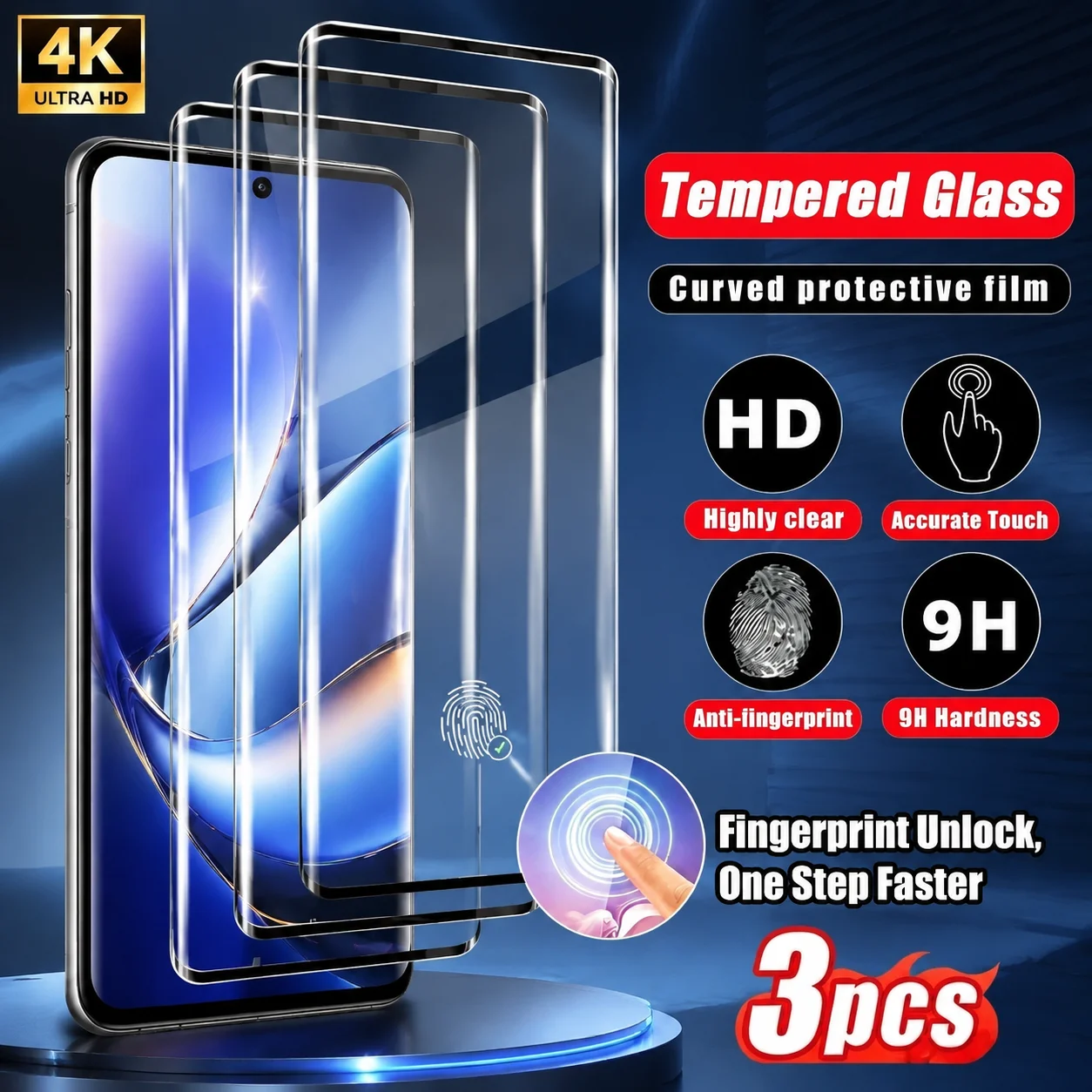 3Pcs Full Coverage Tempered Glass for Samsung Galaxy S26 S23 S25 Ultra S24 S22 S21 S20 Plus S25 S24 FE Curved Screen Protector