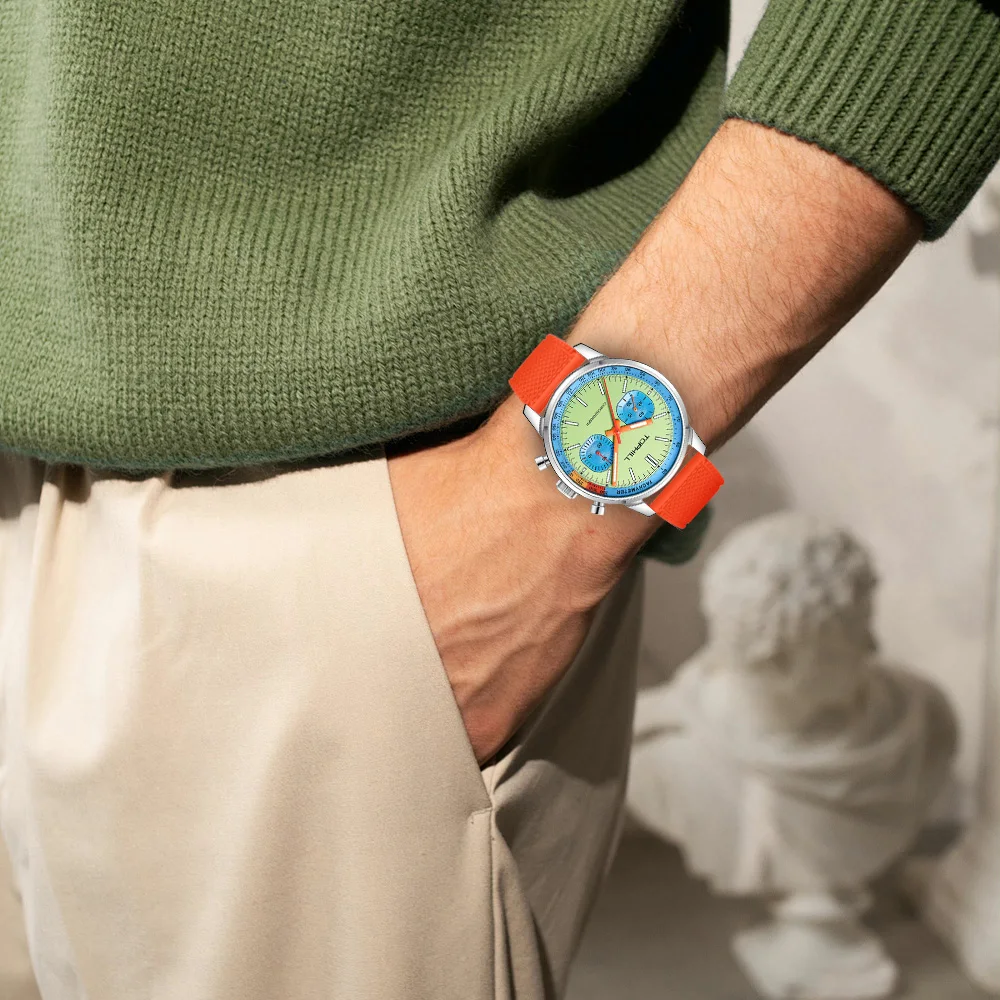 ساعات رجالي 40 مللي متر النورس ST1901 حركة الطيارين رجل سباق كرونوغراف اليد الرياح ساعة ميكانيكية الياقوت مضيئة ساعة اليد