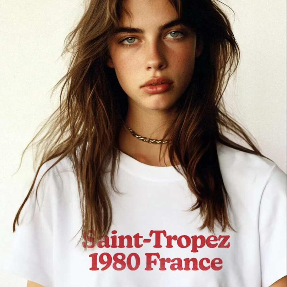 Saint-Tropez 1980 France Graphic Tees Women Vintage Style Loose Cotton Short Sleeve Tops Casual Summer Fashion Chic T Shirts