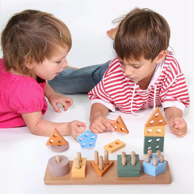 Wooden Sorting & Stacking Puzzle For Toddlers & Preschoolers, Develops Fine Motor Skills For 1 Year Olds