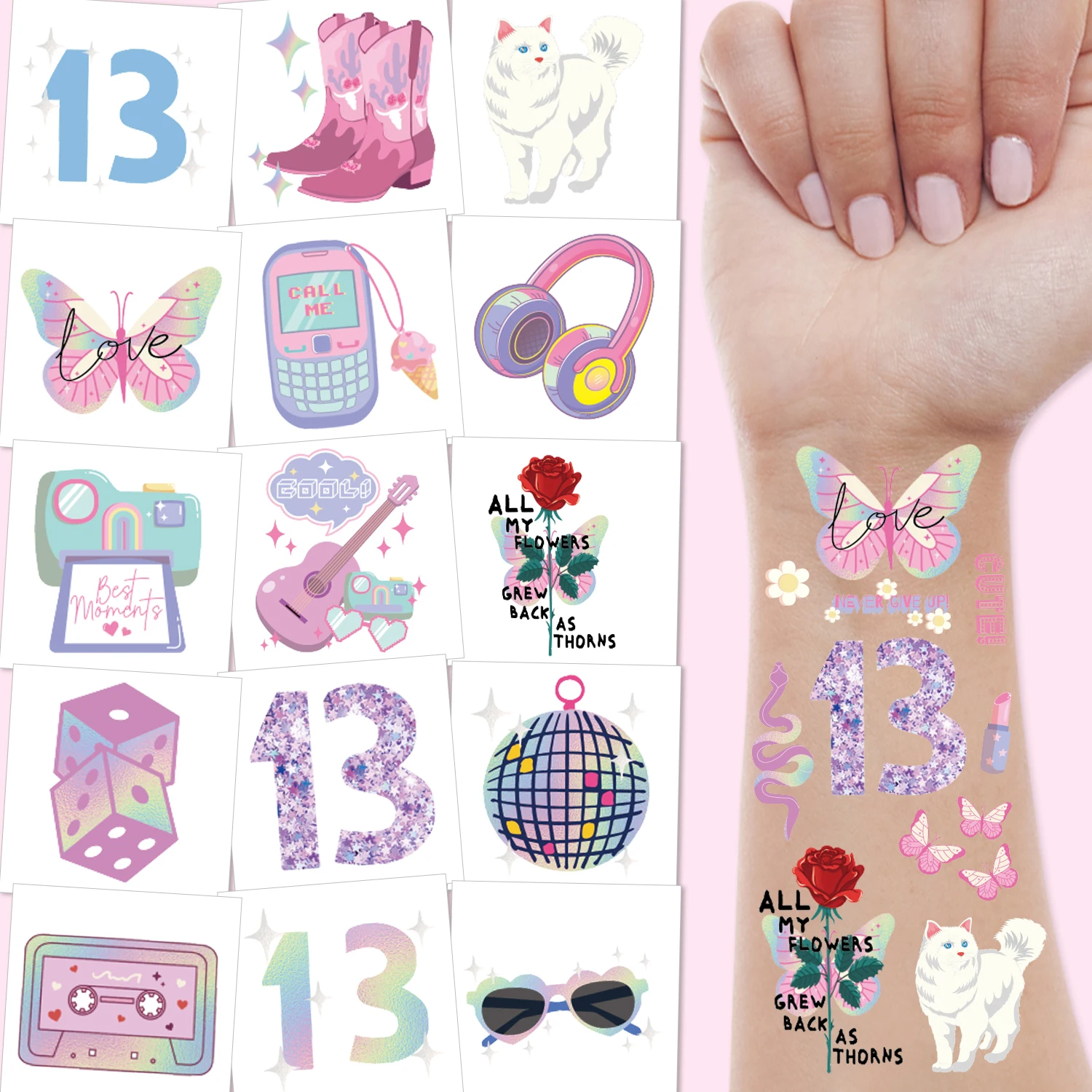 

10 Sheets Temporary Tattoos for Music Lover Hand Face Tattoo Stickers Birthday Party Favors Decorations Cute Concert Gift Idea