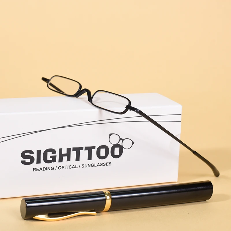 1PC Unisex Compact Mini Slim Pen Reading Glasses Metal Small Tube Spring Hinged Reader Eyeglasses with Portable Clip Case