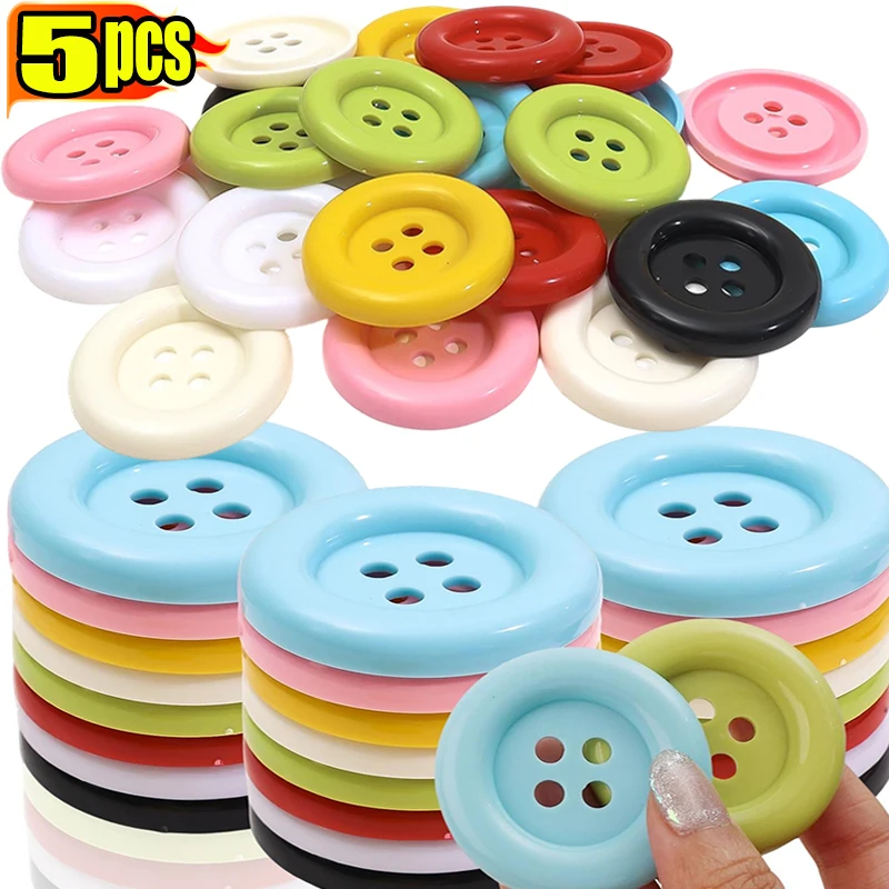 Jumbo Round Plastic Buttons 4 Holes Mixed Bright Colors for DIY Sewing Craft Hair Clips Bag Decor Scrapbooking Y2K Accessories