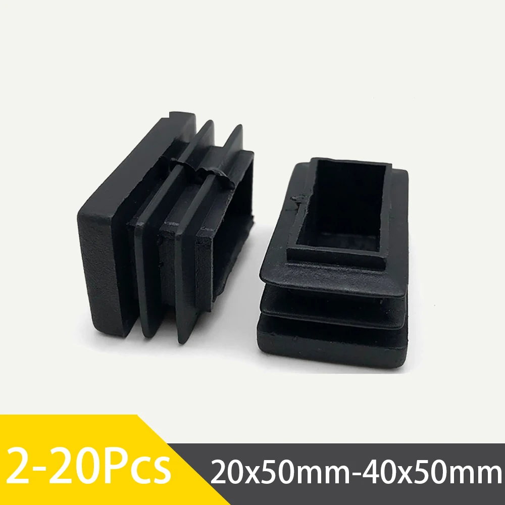 Black Rectangular Pipe Plug Furniture Leg Foot Pads 20-40mm Tube Blanking End Caps Table Chair Foot Covers 2-20Pcs
