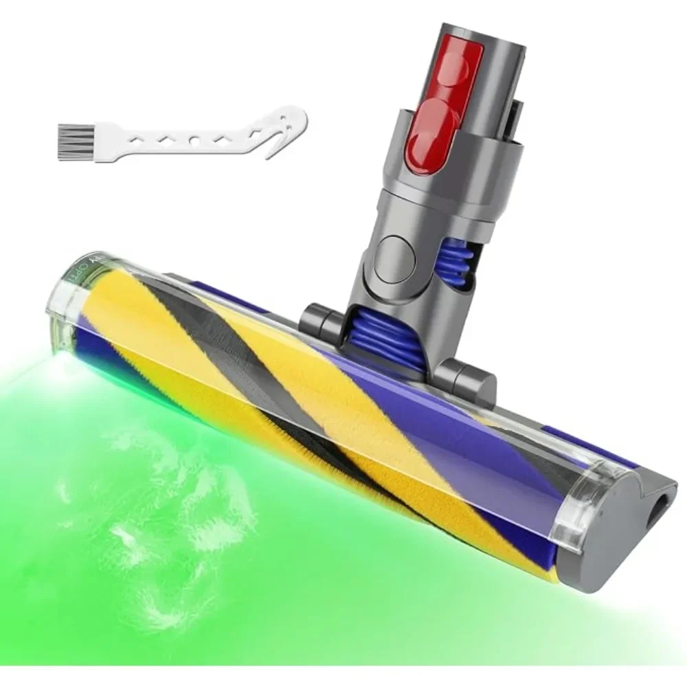 Green Light LED Anti-Tangle Soft Floor Brush Replacement Head Compatible with Dyson V7 V8 V10 V11 V15 Vacuum Parts