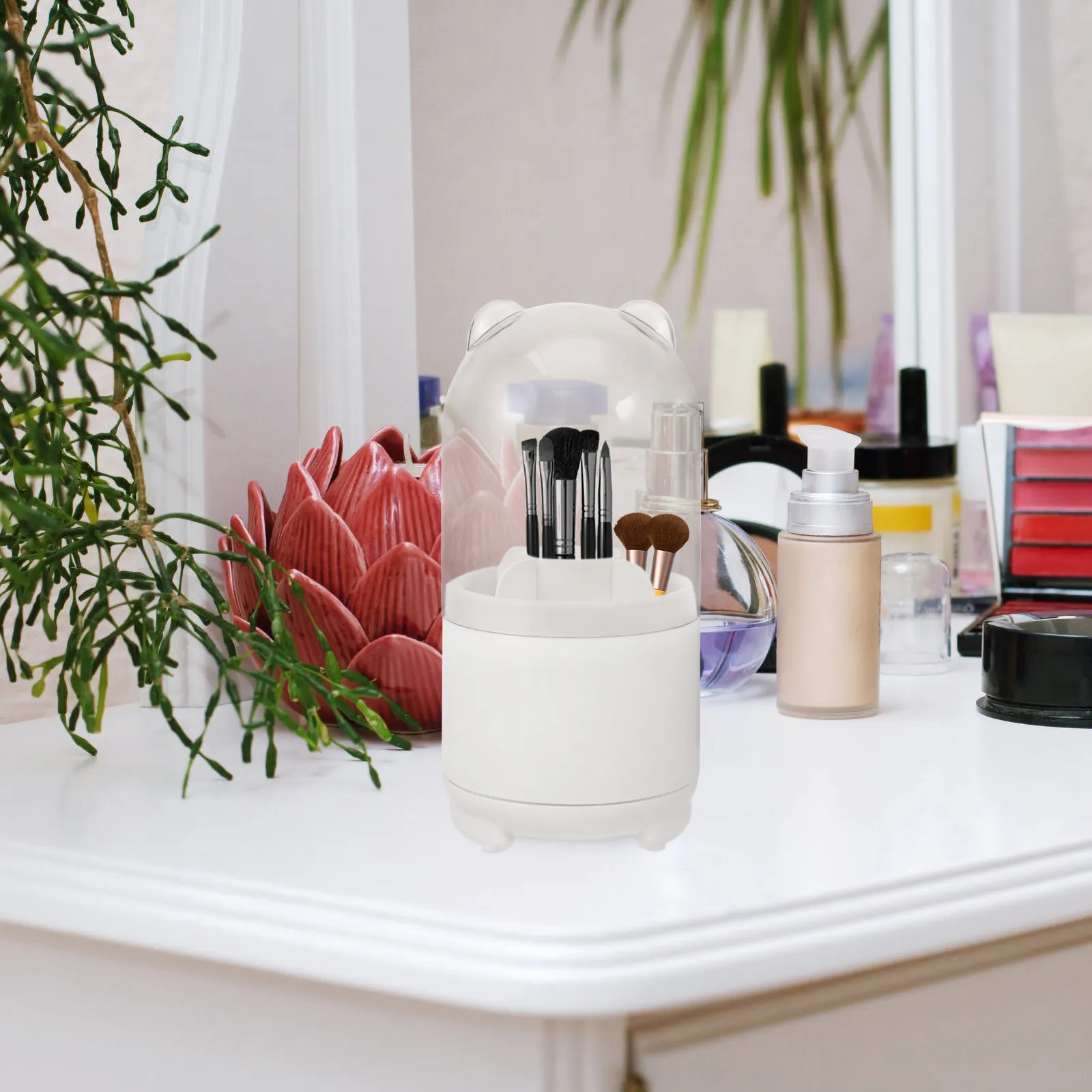 

Вращающийся органайзер для кистей для макияжа большой емкости, прозрачный акриловый держатель для кистей для макияжа, бровей, губ и тональных средств