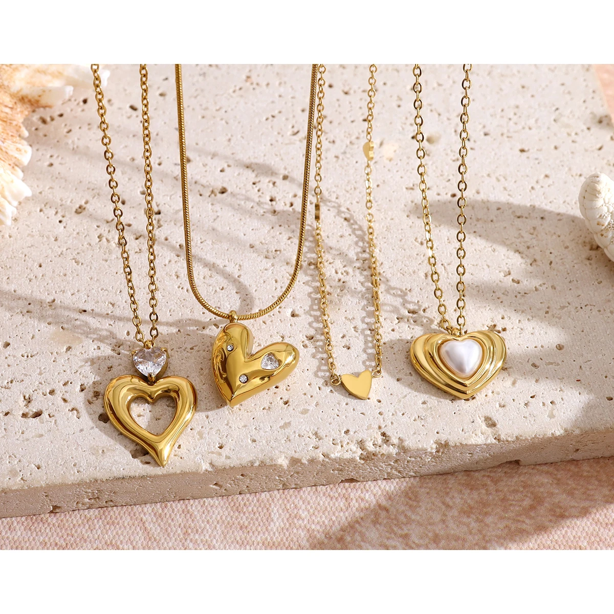 YACHAN Stainless Steel Love Heart Pendant Necklaces for Women 18K Gold Plated Charm Trendy Luxury Tarnish Free Jewelry
