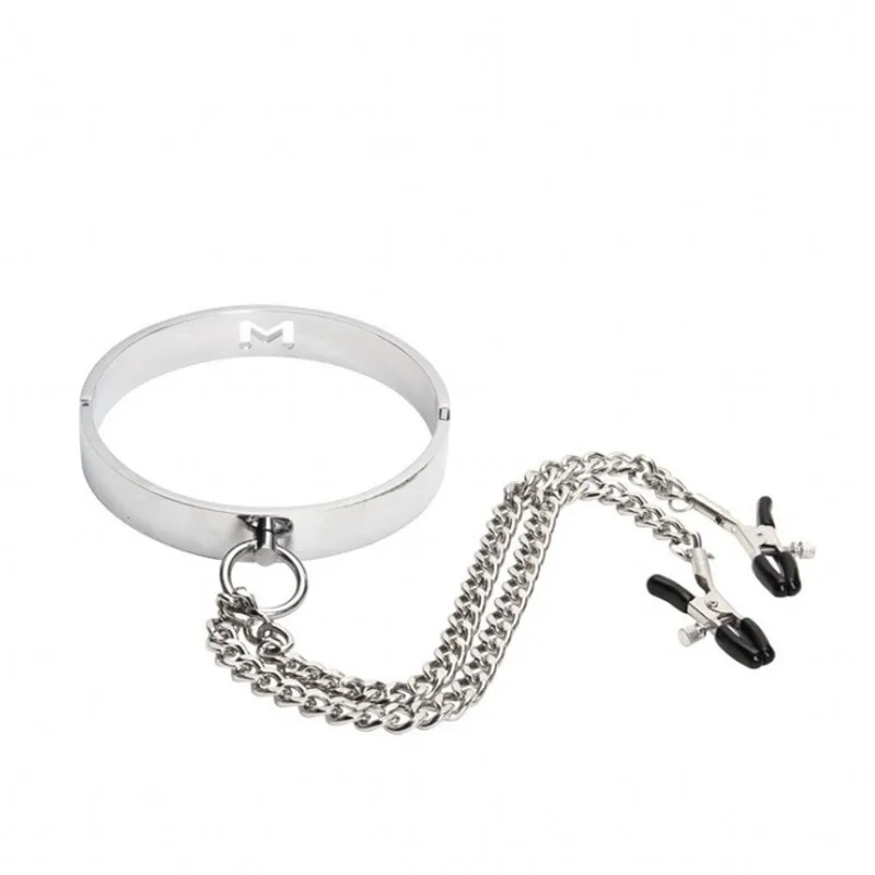 عبودية الوثن طوق سلسلة الياقات الحلمة المشابك للجنسين المختنق طوق مع الحلمة المشبك BDSM لعبة تدريب ألعاب الكبار لعبة الجنس