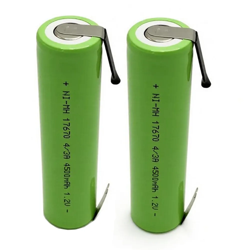 2PCS/Lot NIMH NI-MH 4/3A 1.2V Rechargeable Battery 17670 18670 4500MAH 18*67mm Industrial Battery With Tabs