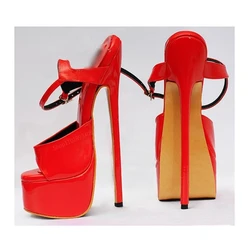 Sandali con punta aperta in pelle verniciata rossa fibbia alla caviglia tacco alto a spillo moda scarpe da donna Sexy 2024 estate Zapatos Para Mujere