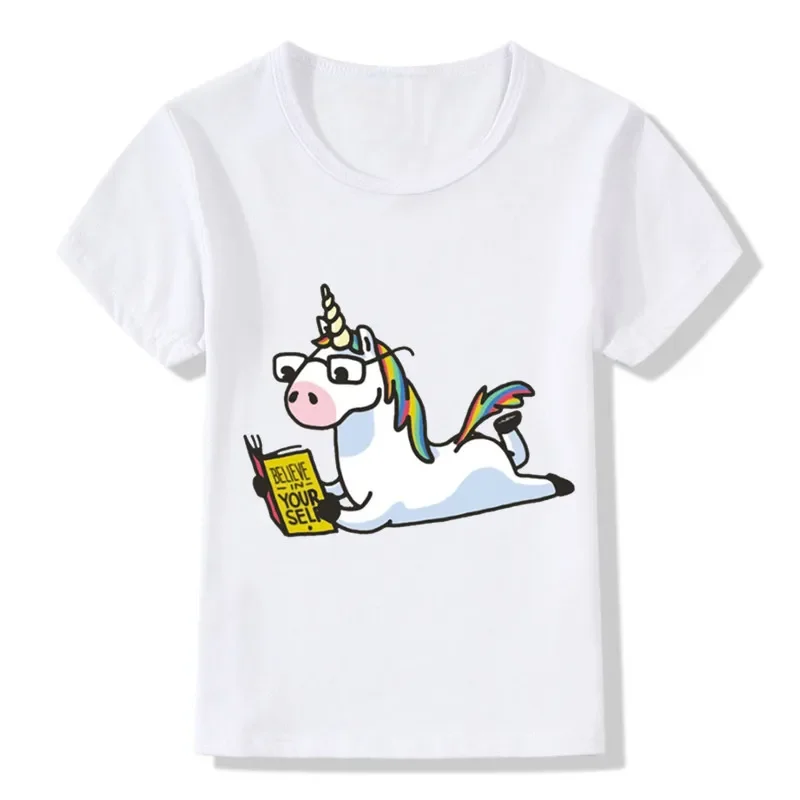 

Children Fashion Read the Book Rainbow Unicorn Design Funny T-Shirt Kids Baby Cute Clothes Boys Girls Summer Tops Tees,ooo5067