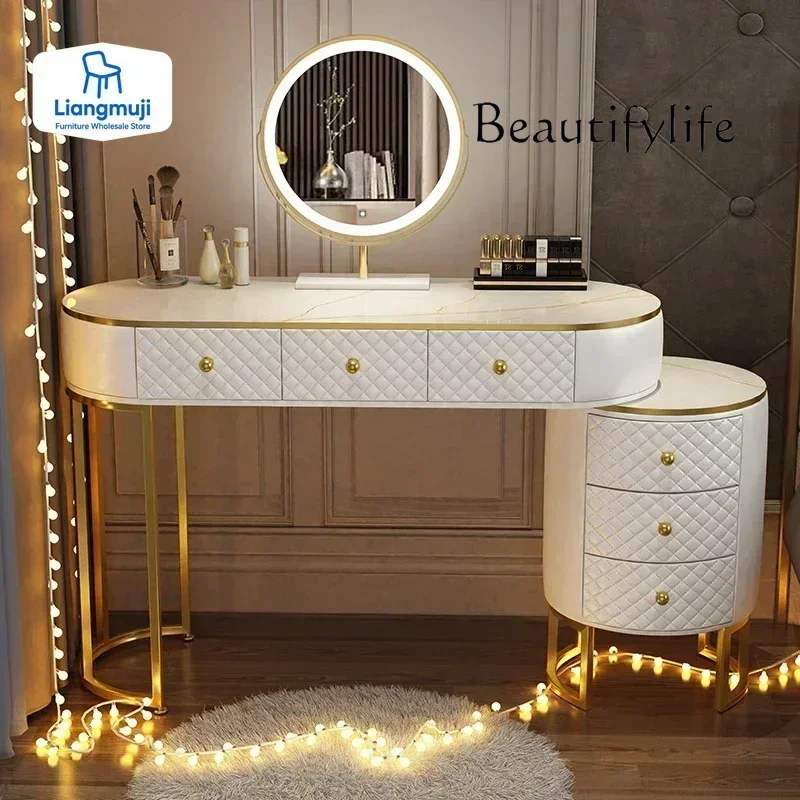 Meja Rias Wanita Kulit Putih Laci Cermin Meja Rias Berdiri Meja Rias Lemari Penyimpanan Coiffeuse Miroir Perabotan Rumah