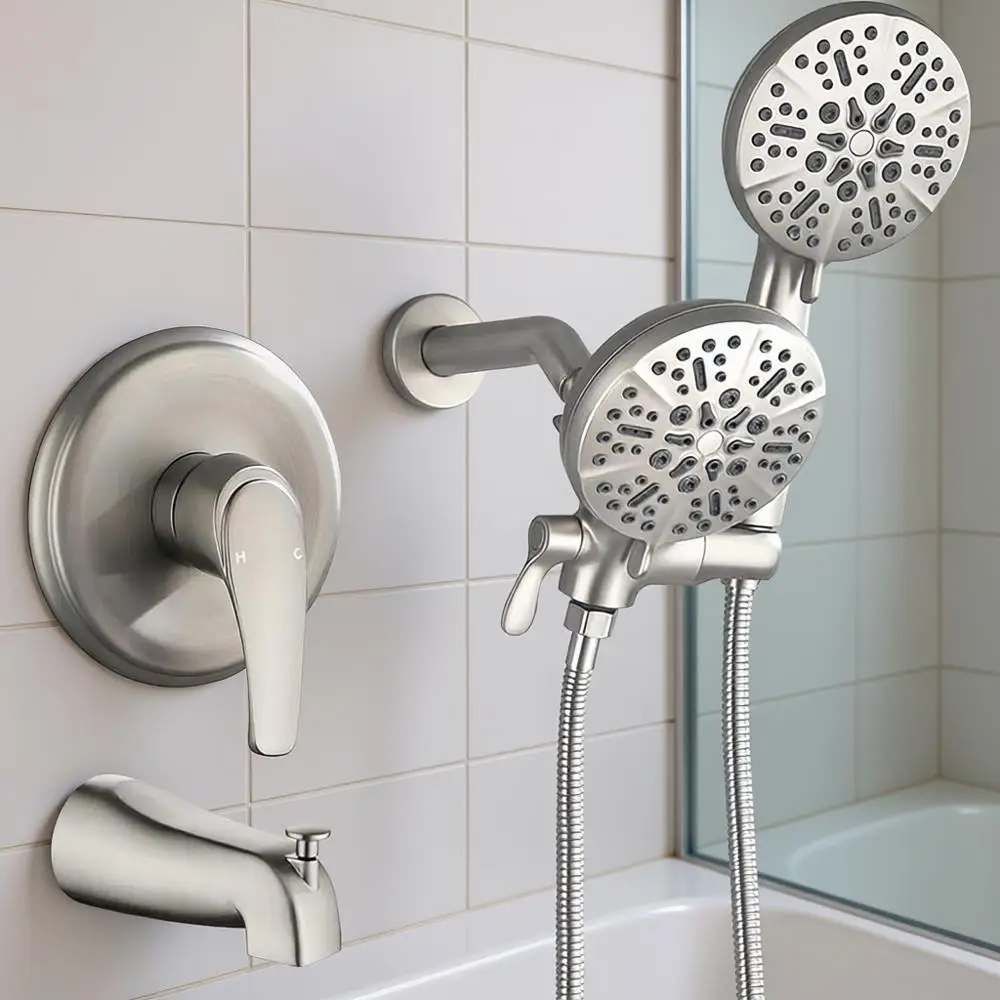 

Shower Tub Kit Dual Shower System with Tub Spout Tub and Shower Faucet Set Complete Dual Shower and Handheld Combo Set Brushed N