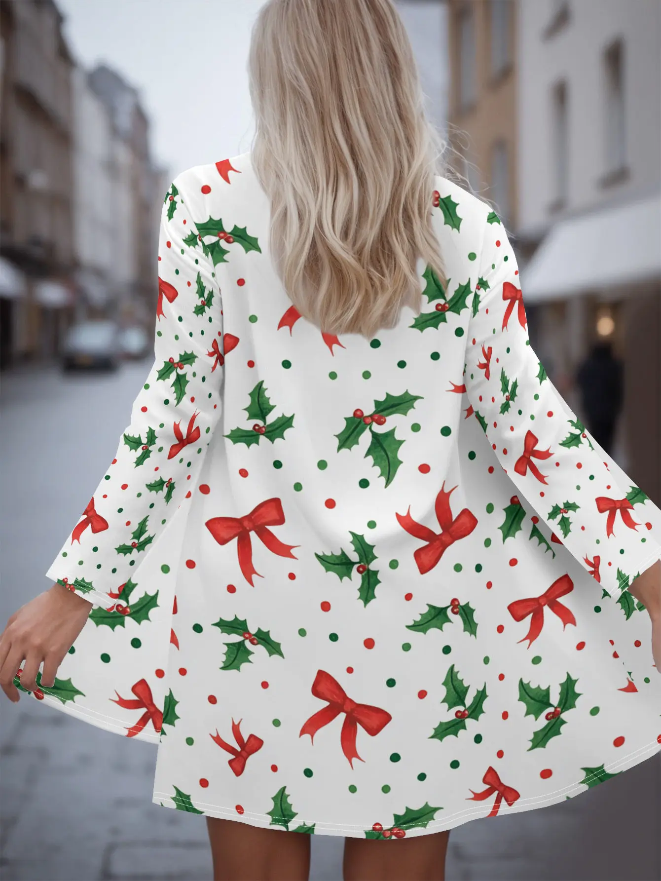 

Women's 2025 Christmas Cardigan, 3D Holly Bow Print, V-Neck Loose Fit, Long Sleeve Cover Up, Spring Fall Casual Wrap