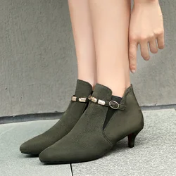 Retro Gray Red Green Women Boots Vintage Ankle Boots For Women Fashion Buckle Women's Short Boots Shoes Ladies Large Size