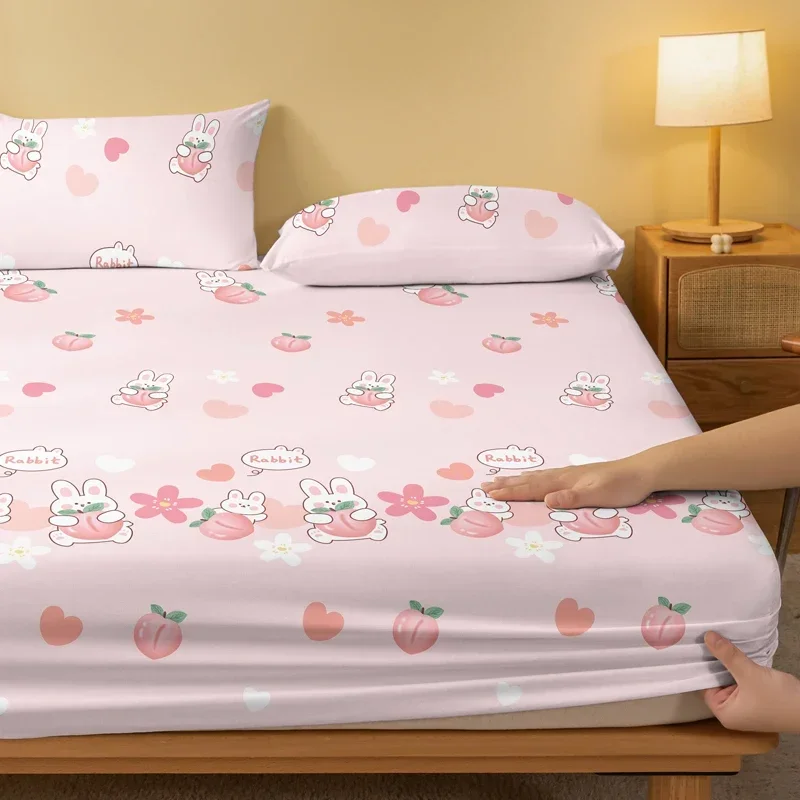 1 ملاءة مطبوعة غير لامعة على شكل زهرة نباتية لطيفة على شكل أرنب، غطاء سرير مطبوع لغرفة النوم، الفراش (باستثناء أكياس الوسائد) #3