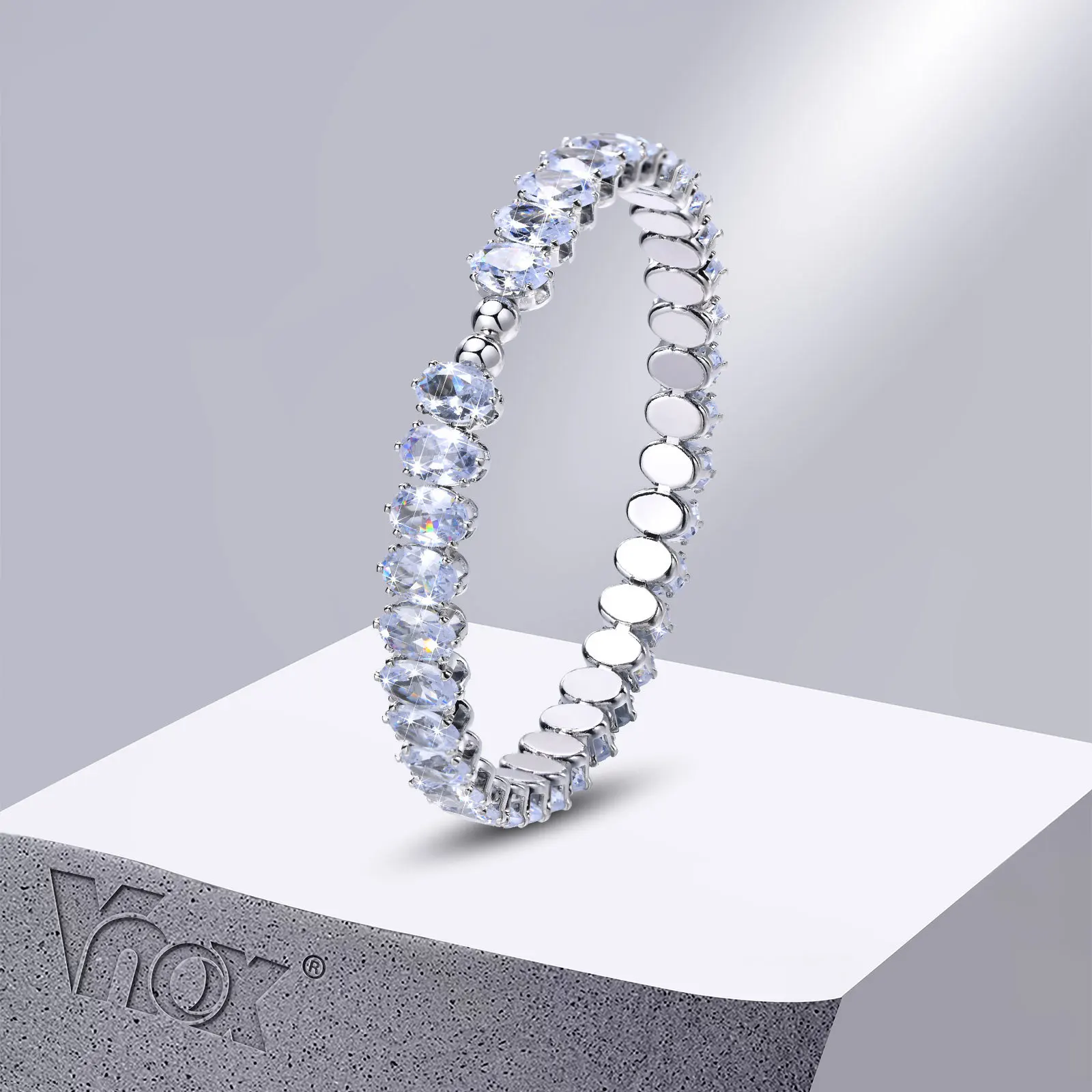 Vnox 8.2mm Oval Cubic Zirconia Stone Row Bangle for Women, Colorful Y2K Summer Holiday Cuff Bangle, Gold Plated Metal Wristaband