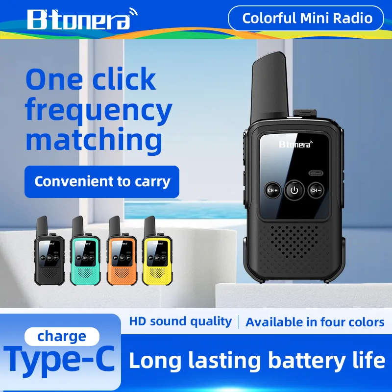 BTONERA BT300 Mini Walkie Talkie  Two-way Radio  Walkie-talkie PMR/FRS Communication Radio Portable for Camping Kids Toys  Gifts