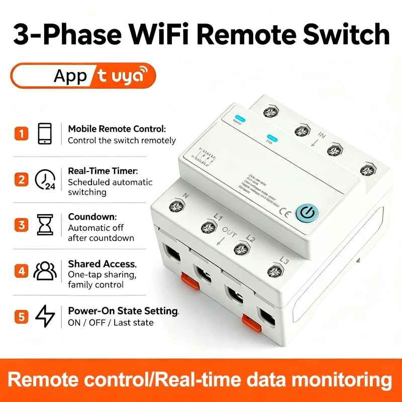 3-Phase WiFi Remote Control Switch Tuya 4 Inputs & 4 Outputs 380V WiFi Mobile Phone Remote Control Timer Switch Circuit Breaker