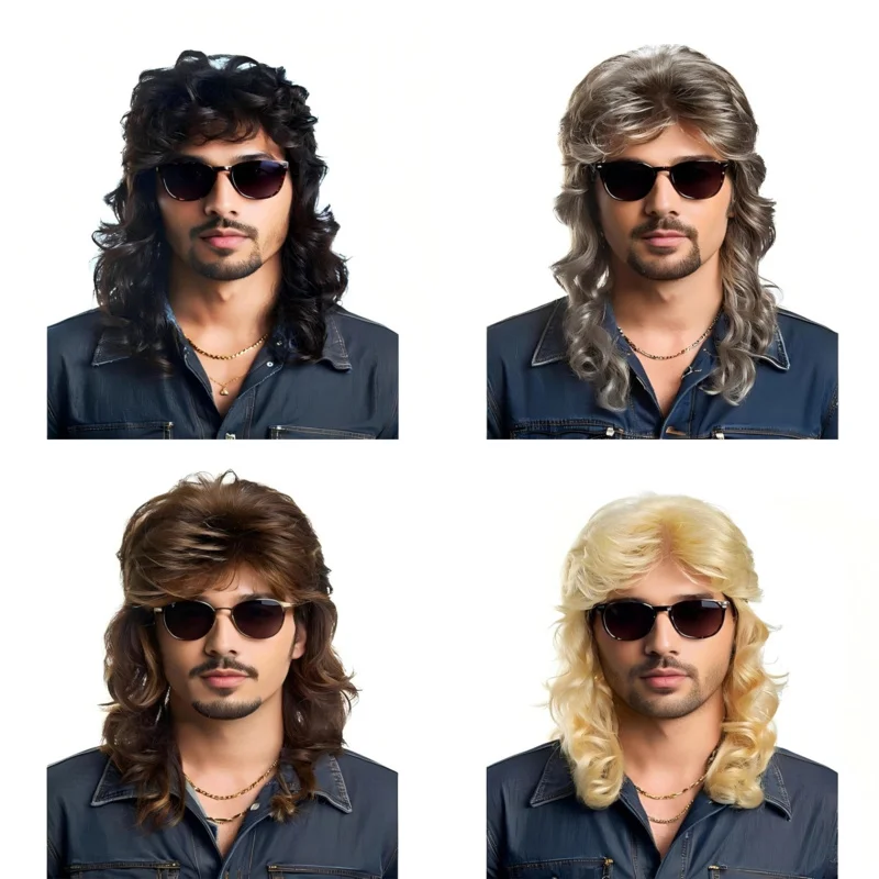New European and American Halloween mid-length curly hair wig for men, punk rock style