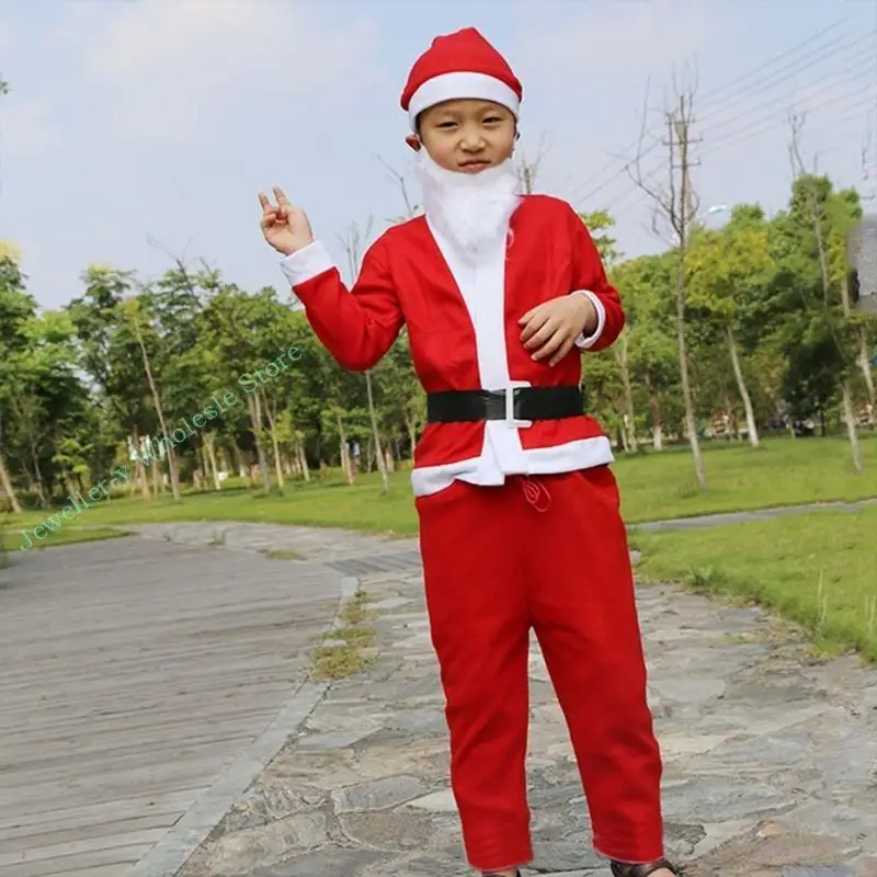 R7UF 5pcs/Pack Kindergarten Mädchen Jungen Weihnachts -Outfit Langarm Bart Santa
