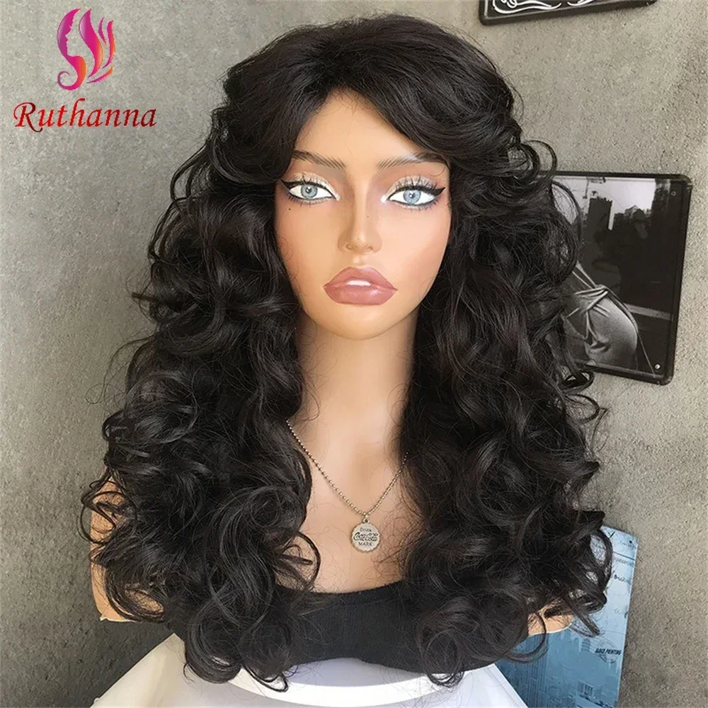 Loose Wave New Fashion Wig Synthetic Long Curly Wig For Women 22 Inch Middle Part Wool Roll Heat Resistant Fiber Daily Use