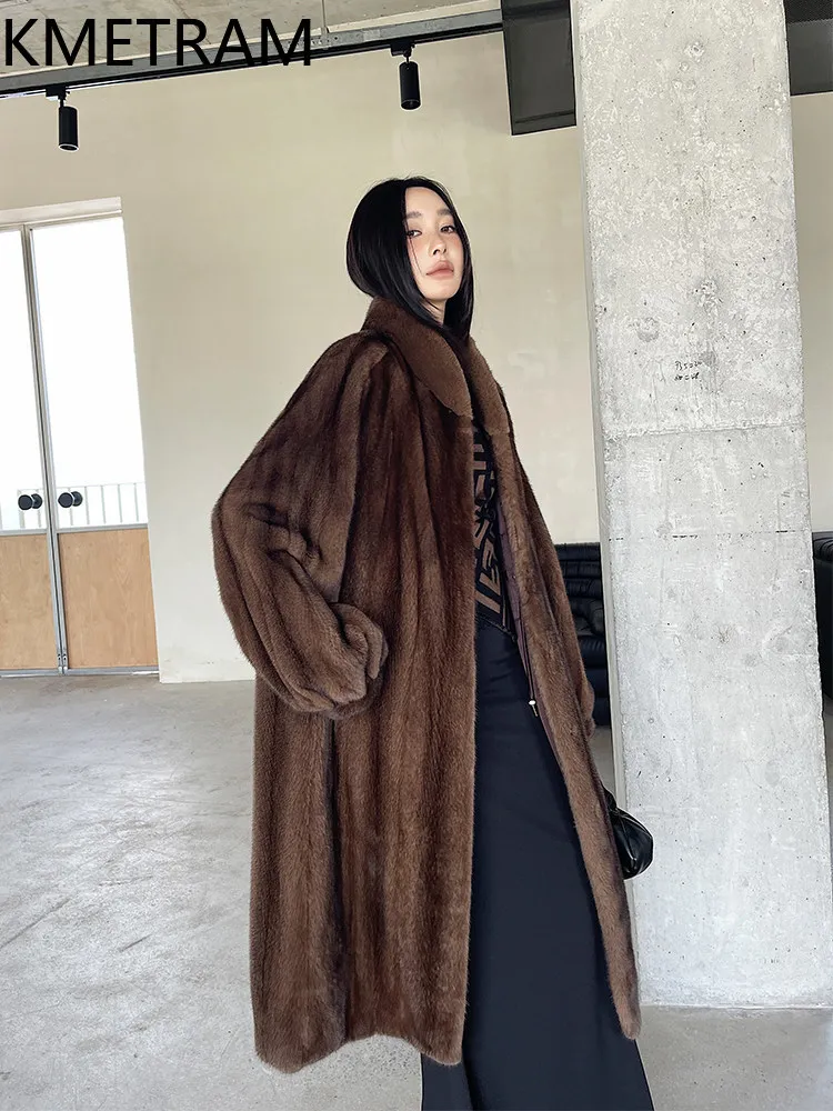 KMETRAM Real Purple Label Velvet Mink Coat Woman Luxury Whole Mink Fur Jacket Warm Winter Long Coats Women Clothing 108cm 2026