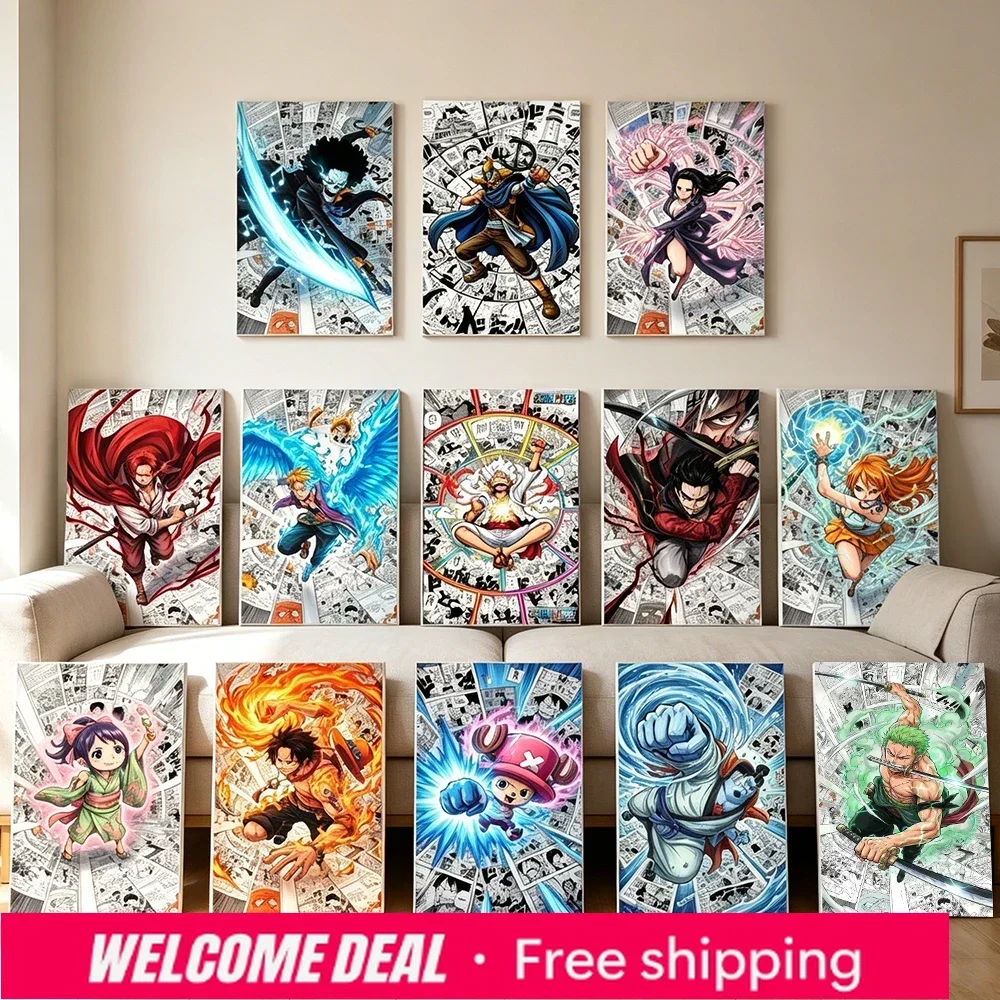 2026 One Piece Anime Strohhut-Piraten Charaktere Leinwand Wandkunst Luffy Zoro Nami Ace Chopper HD Manga Wohnzimmer-Dekoration