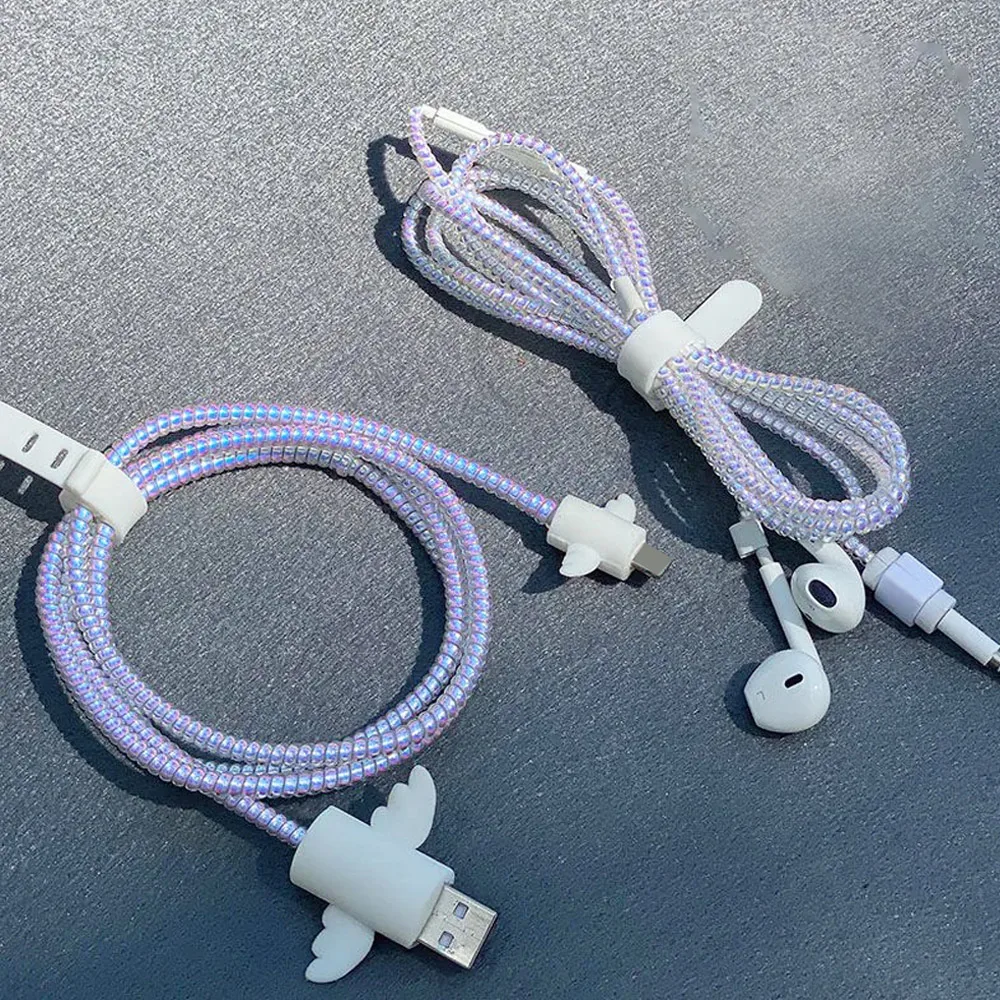 1Roll 1.55M Charging Protection Rope Laser Spiral Earphone Winding Spring Data Line Arrangement Phone Line Cable Protector