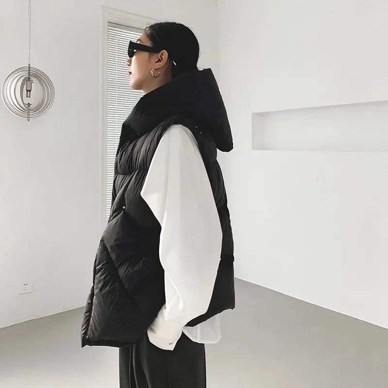 Mulheres novo simples all-match casacos femalesoft quente mangas jaquetas outono inverno coreano pato branco para baixo colete