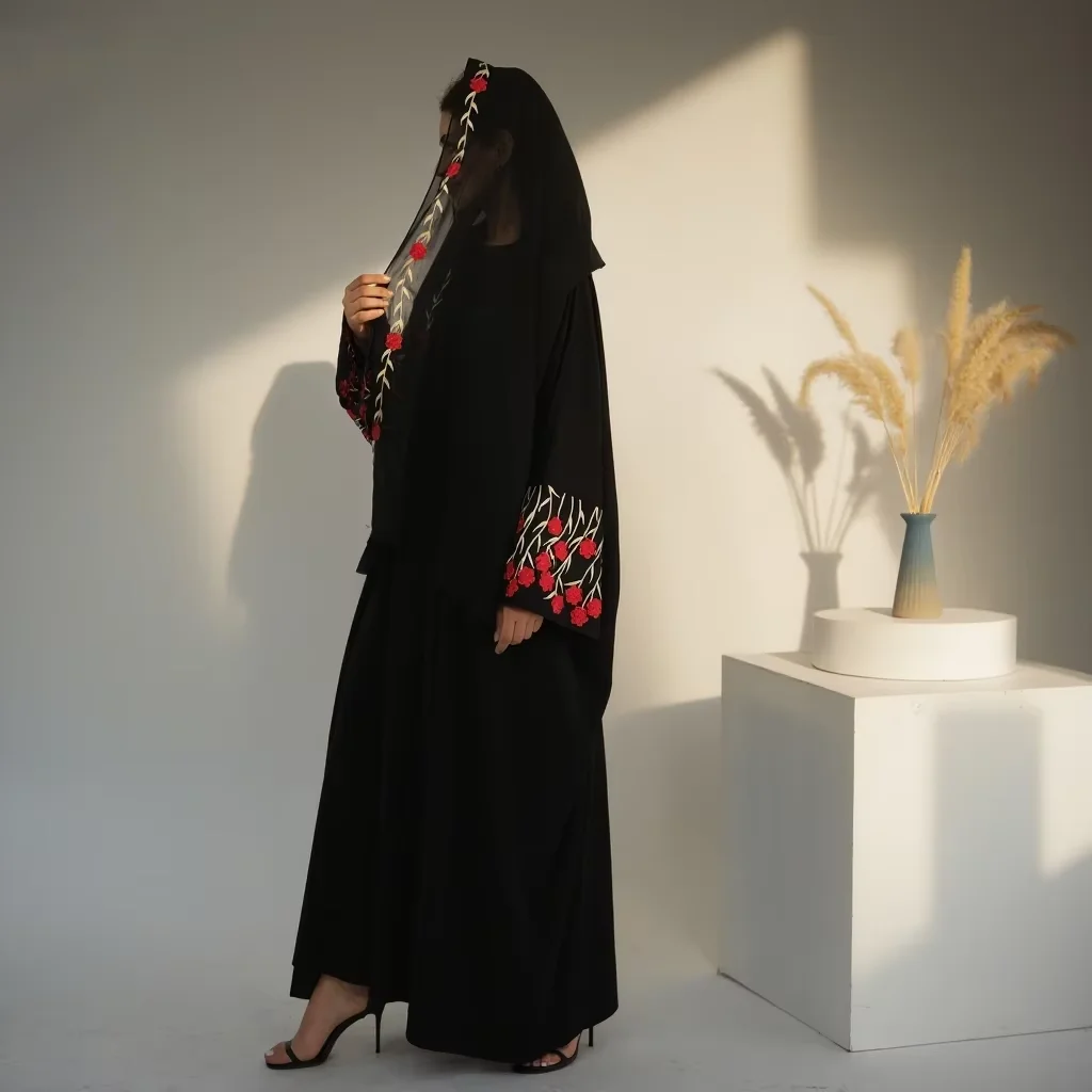 Offene Abaya Dubai Stickerei Muslimischen Hijab Kleid Frauen Islam Kleidung Türkei Kaftan Kimono Jalabiya Kebaya Kaftan Marocain Femme
