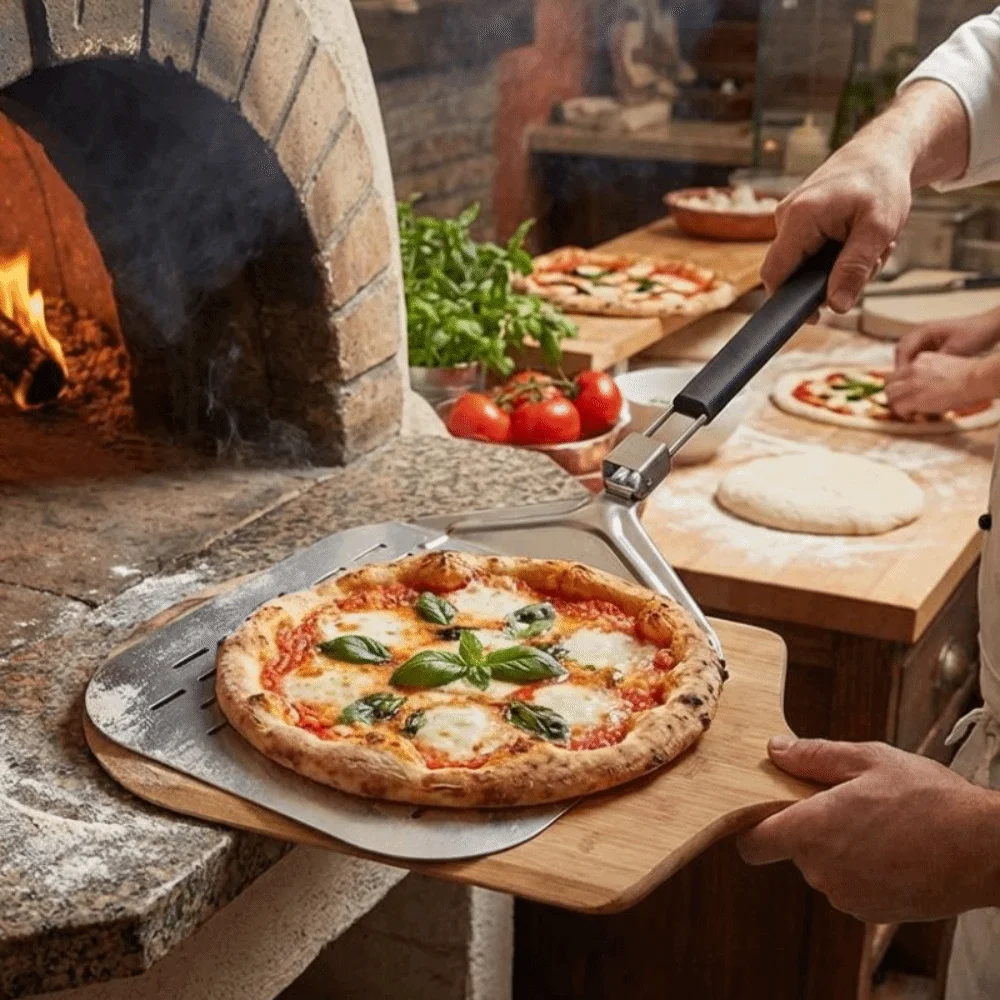 Metal Non-Stick Pizza Shovel Folding Long Handle Cake Lifter Smooth Surface Locking Feature Pizza Peel Homemade Baking