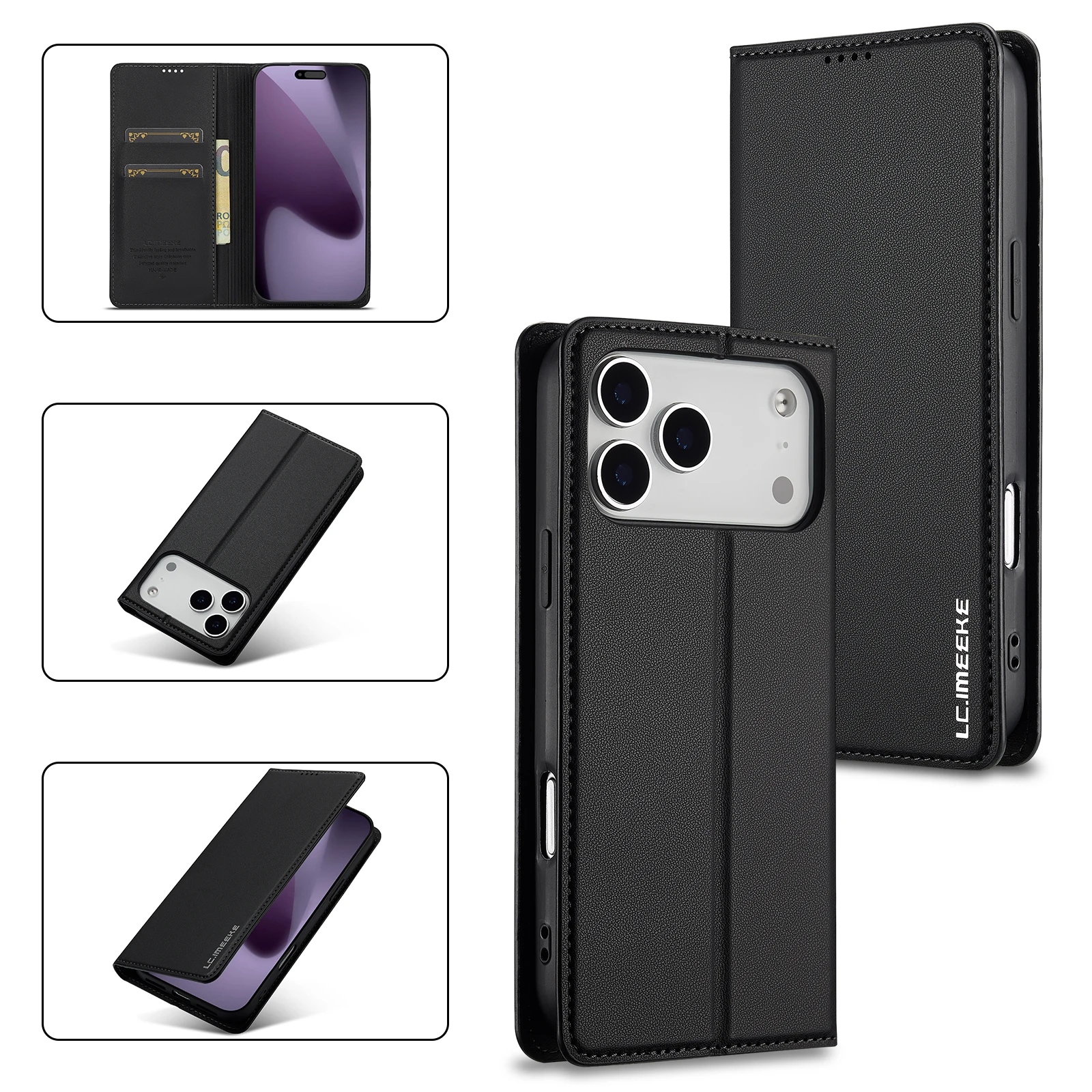 Ultradünne Flip-Ledertasche für iPhone 17 Pro Max 17 Air 16 15 14 13 12 11 Pro Max Magnetkarte Brieftasche Halterung Lederhülle