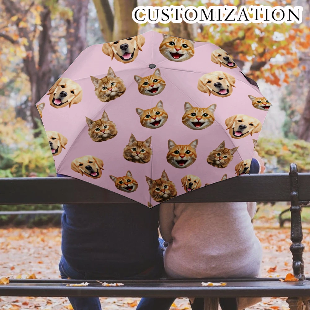 Custom Print Folding Umbrella, Personalized Pattern Photo Customized Compact Travel Umbrella, Windproof Water Repellent UPF50+