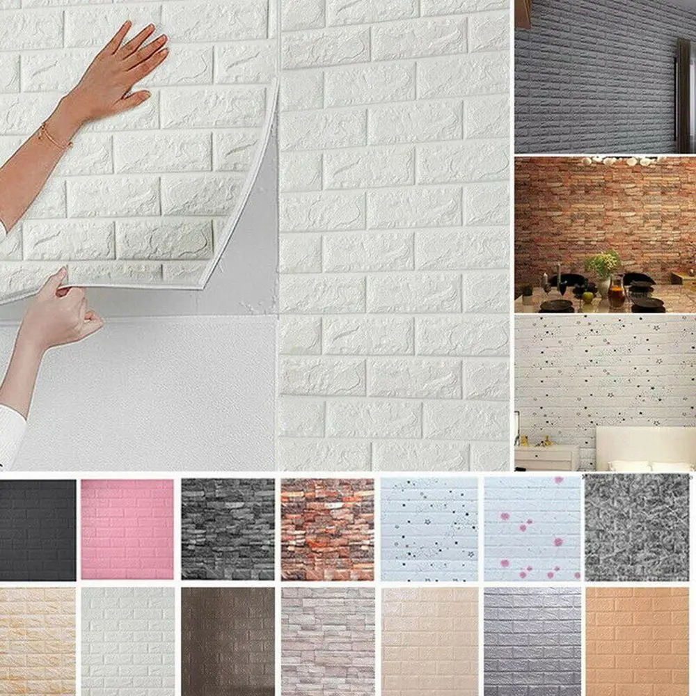 

For Living Room Bedroom TV Background 3D Wall Sticker Three-dimensional Foam Panel Tile Brick Pattern Self-Adhesive Wallpaper