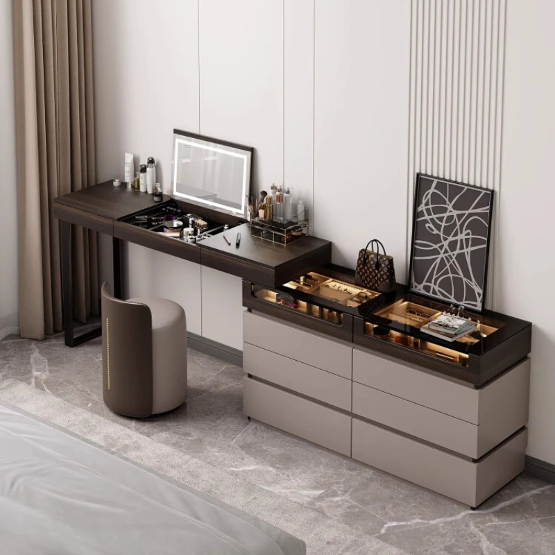 

Italian Minimalist Dressing Table Bucket Cabinet Integrated Bedroom Corner Storage Cabinet of The Bed Light Luxury Makeup Table