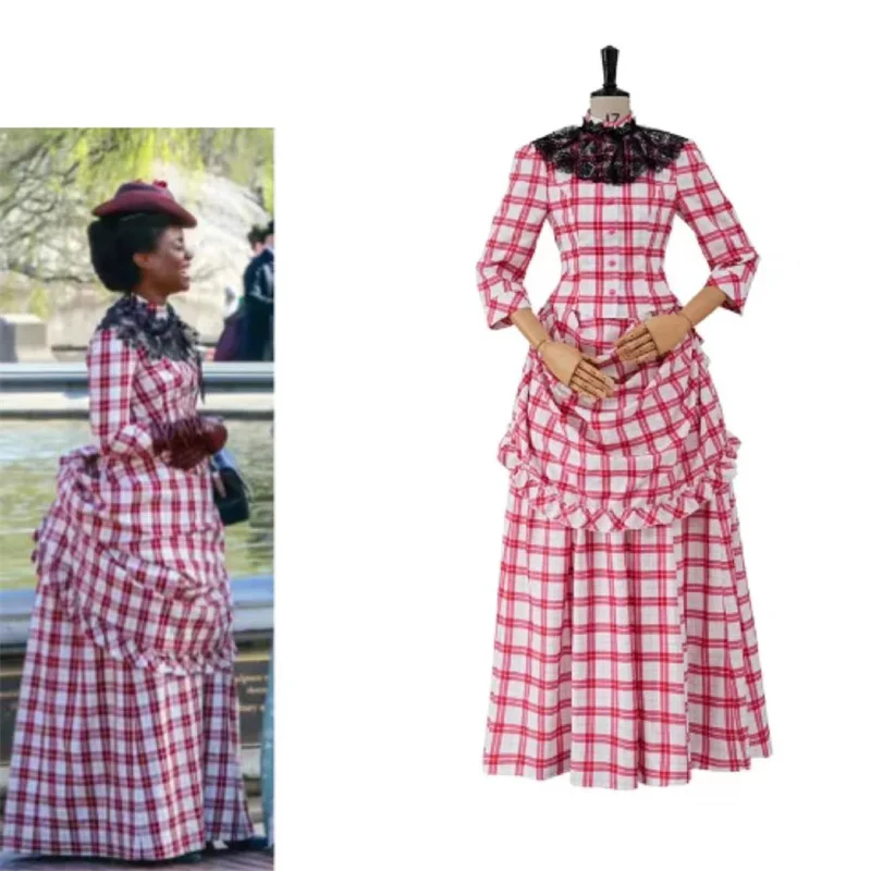 The Gilded Age Peggy Scott Cosplay Costume Medieval Vintage Plaid Dress Medieval Ball Gown Longuette  Dress