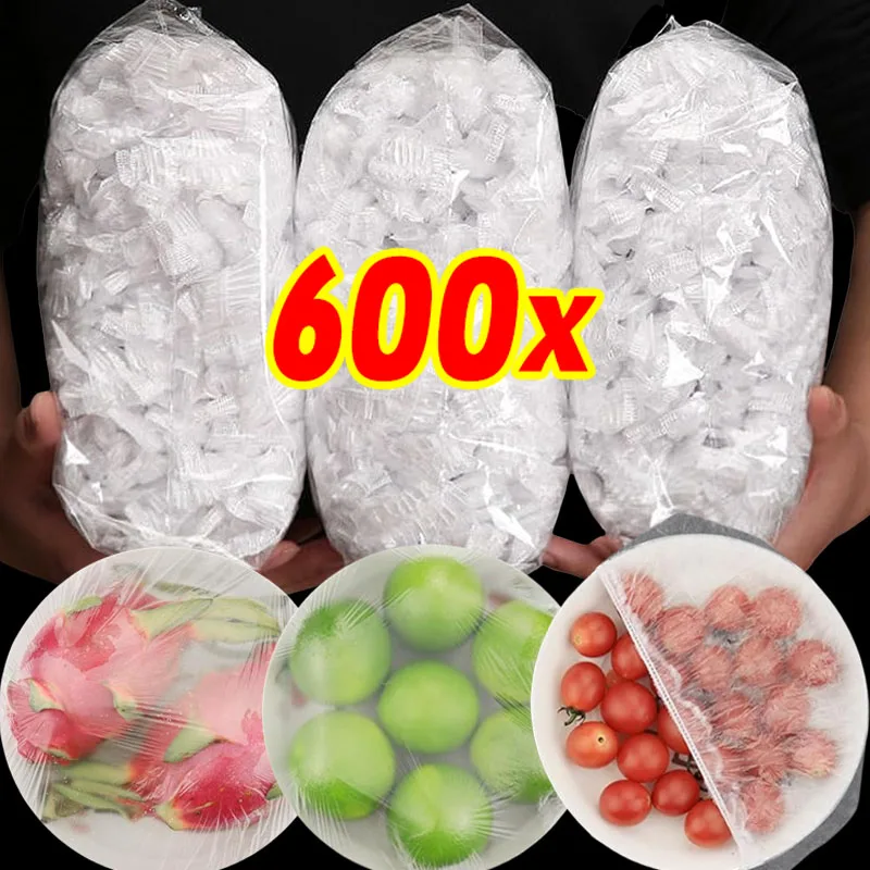 50/600pcs Disposable Food Cover Dust Food Grade Fresh Lids Elastic Plastic Wrap Shower Cap Fruit Food Cover Fresh Keeping Bag
