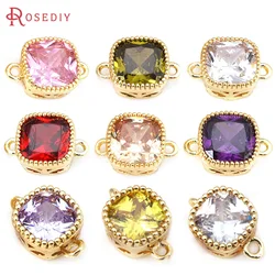 18K Gold Color Brass and Zircon 2 Holes Square Connect Charms Pendants High Quality Jewelry Making Necklace Earrings for Women