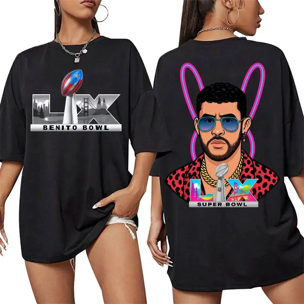 Camisetas gráficas Bad Bunny Super Bowl LIX Puerto Rican Pride para hombre y mujer, camiseta informal holgada de algodón estilo Hip Hop