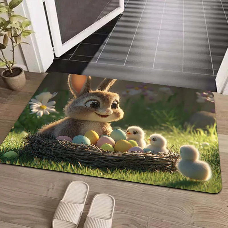 VIKAMA Easter Fluffy Bunny Egg Nest Design Carpet Indoor And Outdoor Entrance Doormat Living Room Bedroom Decorative Floor Mat